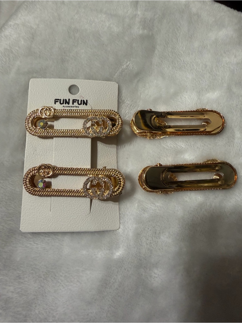 4 Gold Tone Hair Clips W/ Rhinestone Accents